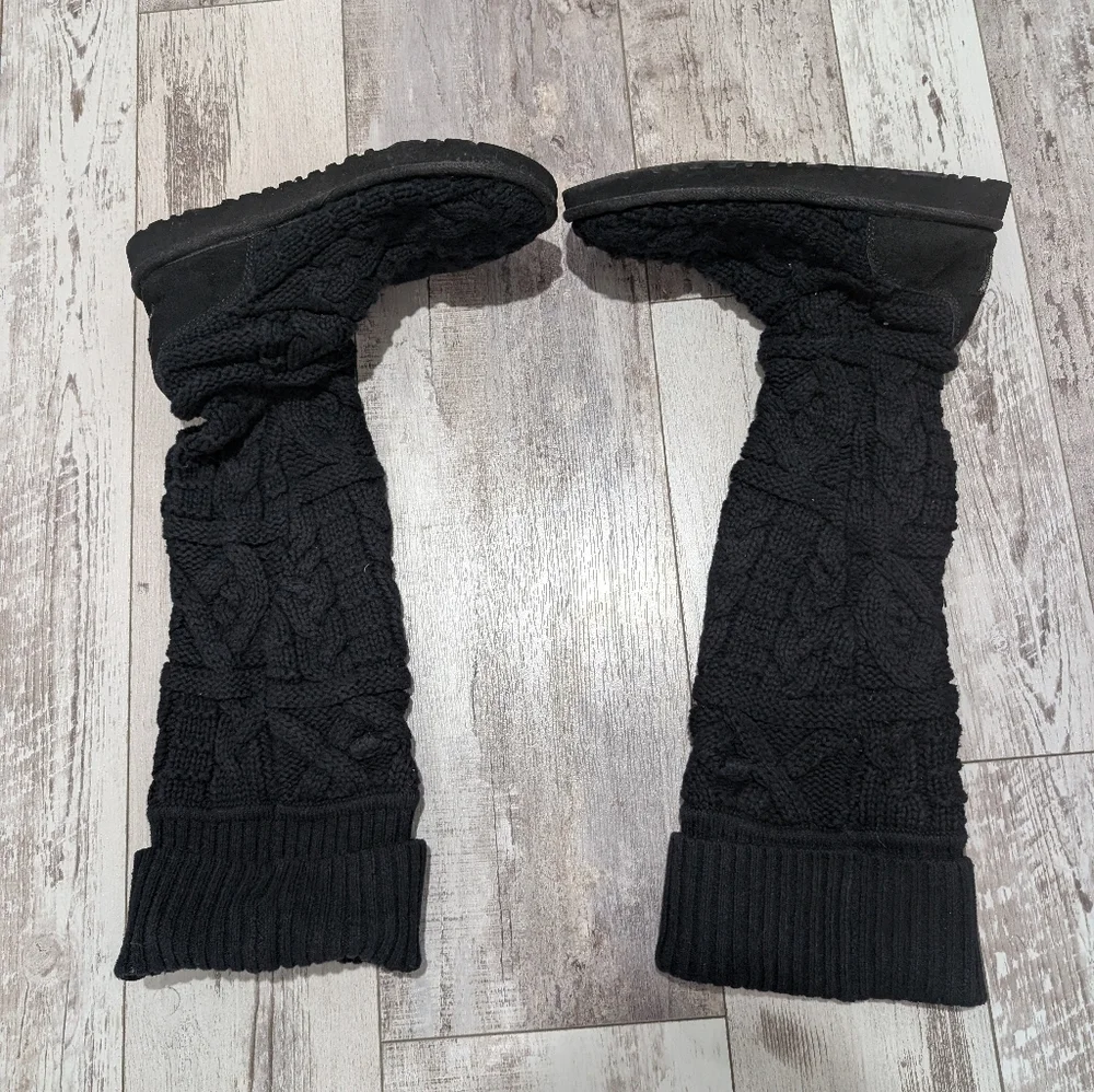 UGG Women's Black Knitted‎ Above The Knee-High Boots Size 7